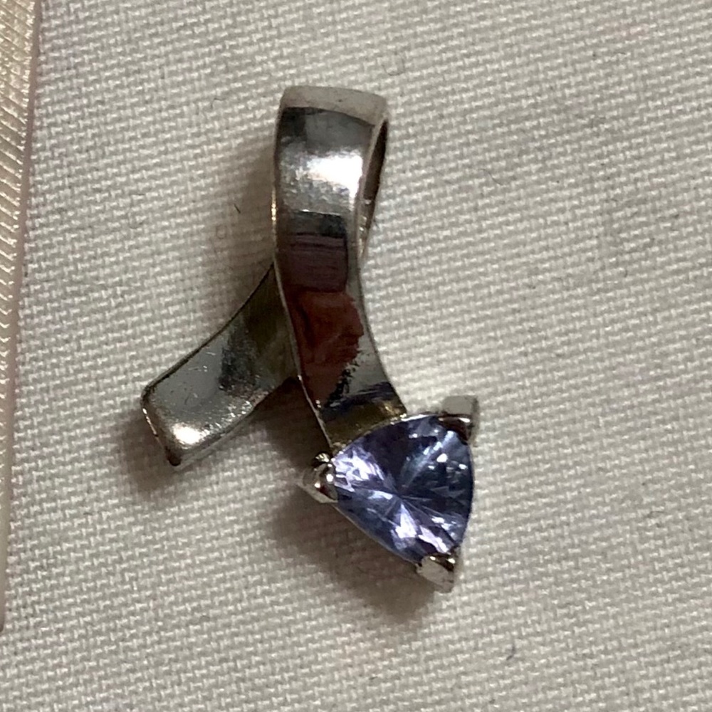 Trillion cut tanzanite pendant in silver
